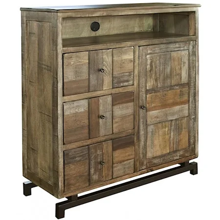 Rustic Solid Wood 3 Drawer and 1 Door Media Chest